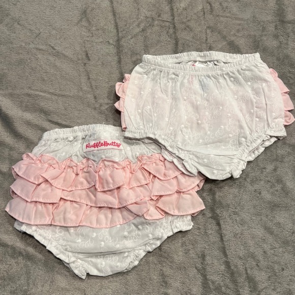 RuffleButts Bloomers Diaper Cover Ruffle White Pink Baby Girl 0-3 Months - Picture 1 of 2